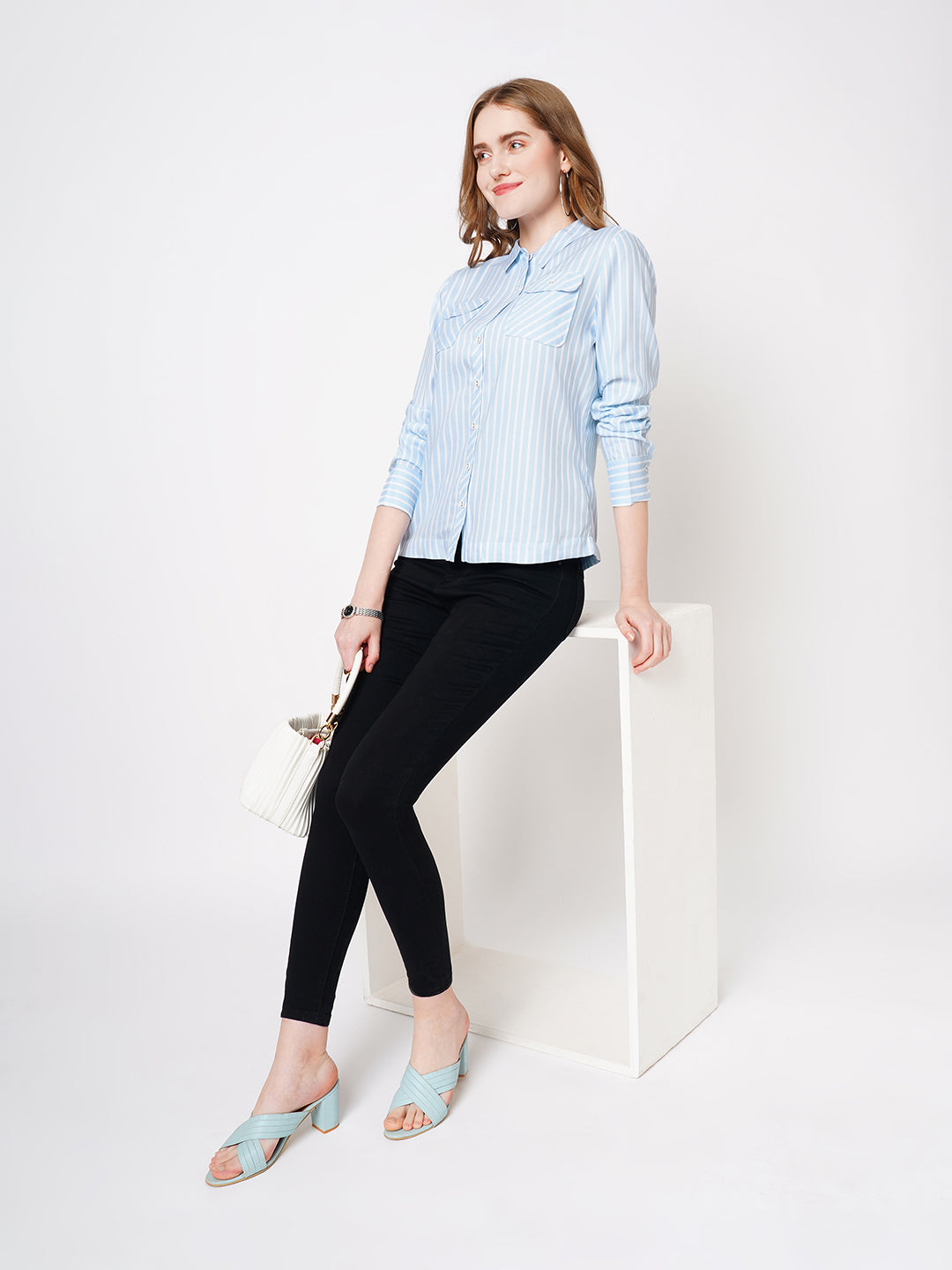 Women Sky/White Striped Shirt