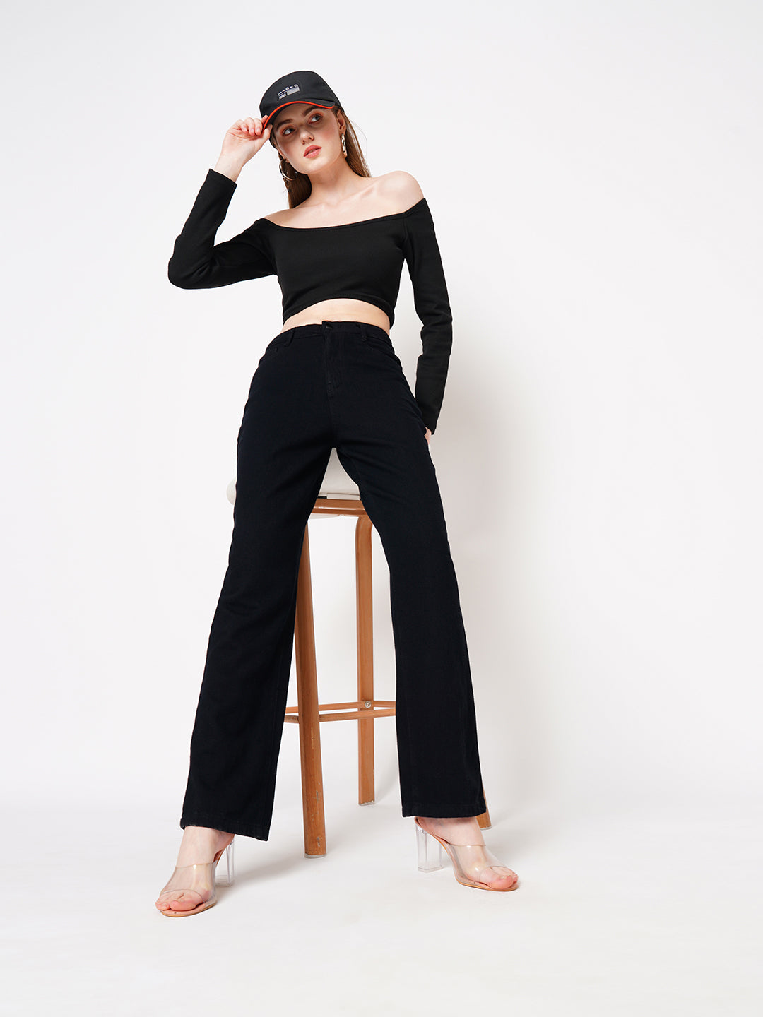Women Black High-Rise Loose Straight Jeans