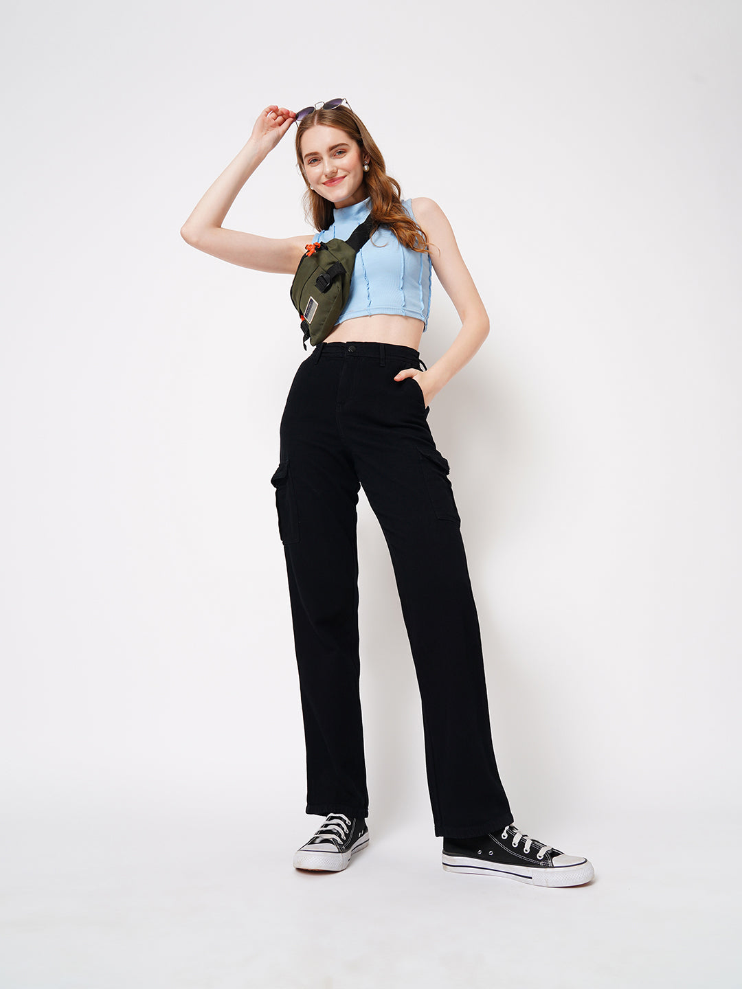 Women High-Rise Plain Cotton Cargo