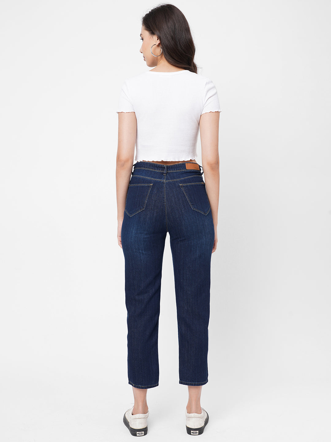 Women Dark Blue High-Rise Mom Fit Jeans