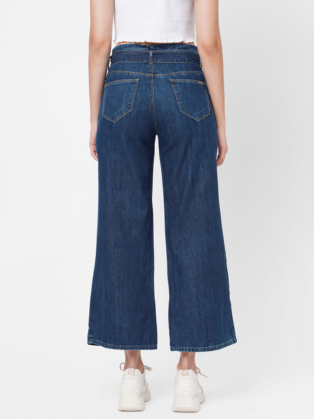 Women Dark Blue High-Rise Wide Leg Jeans