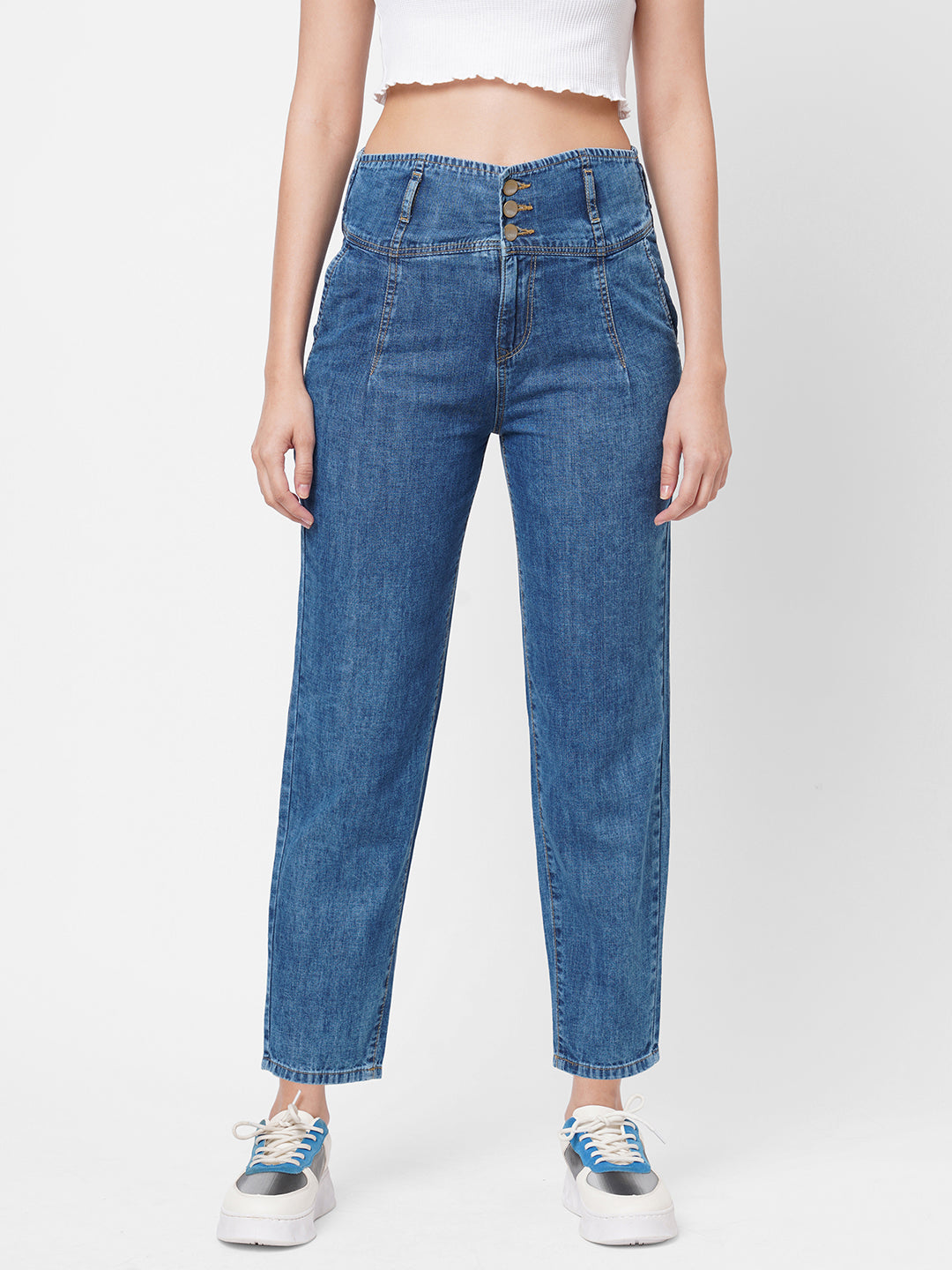 Women Light Blue High-Rise Baggy Jeans