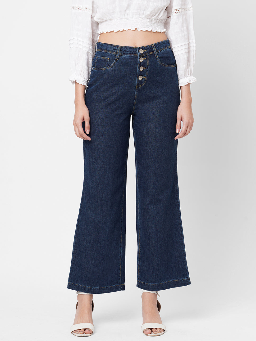 Women Blue High-Rise Wide Leg Jeans