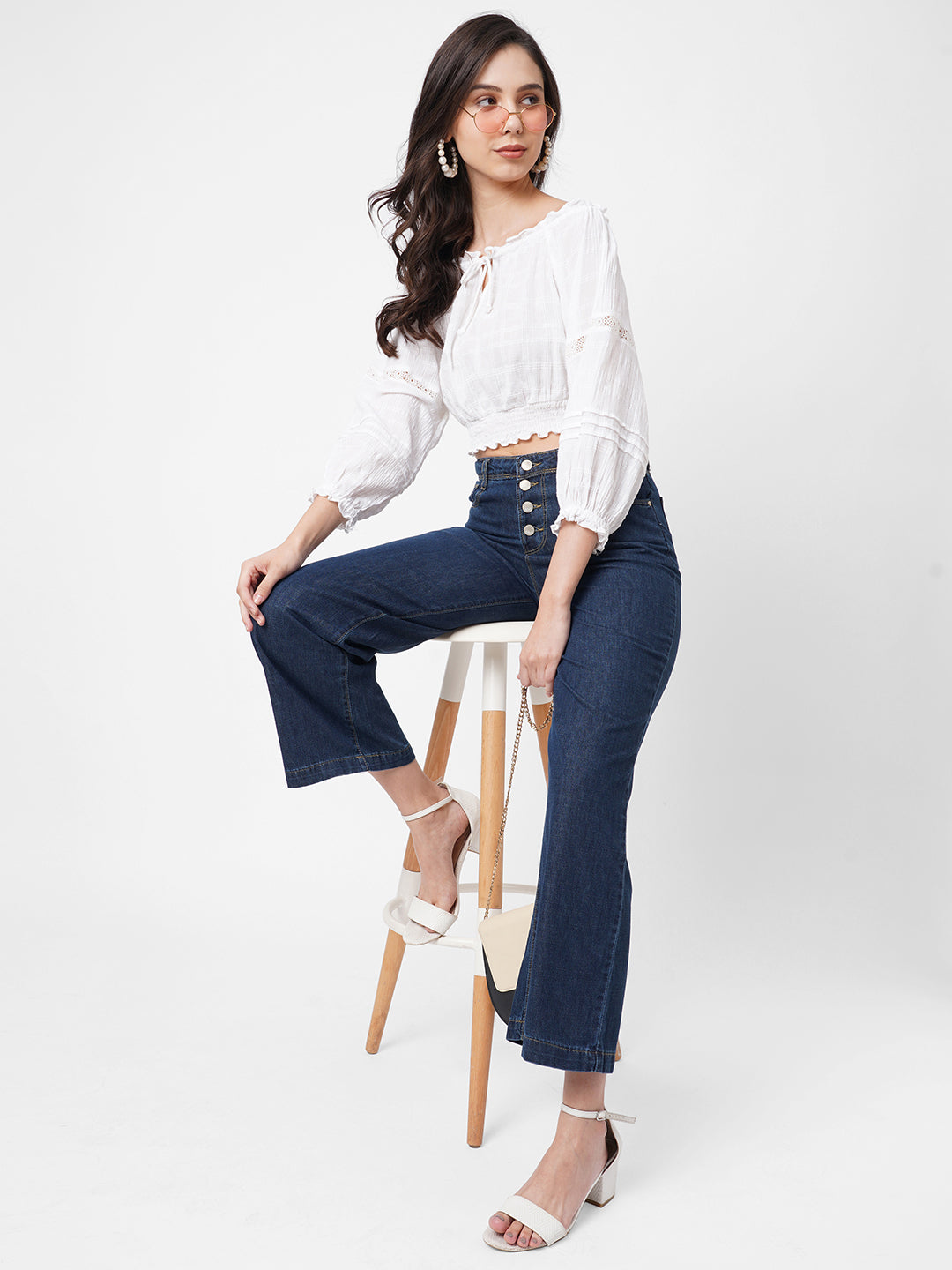 Women Blue High-Rise Wide Leg Jeans