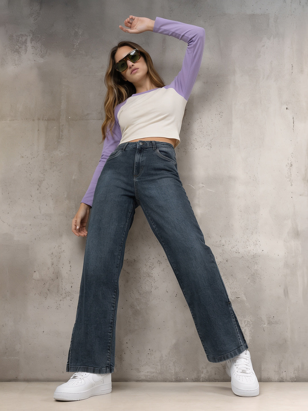 Women Blue High-Rise Wide Leg Jeans
