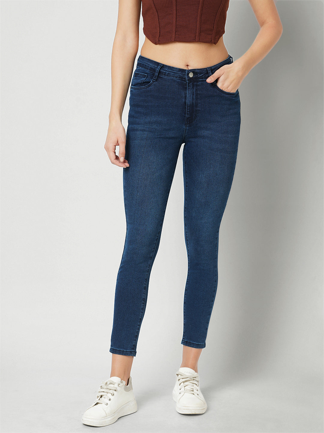 Women Dark Blue High-Rise Skinny Jeans