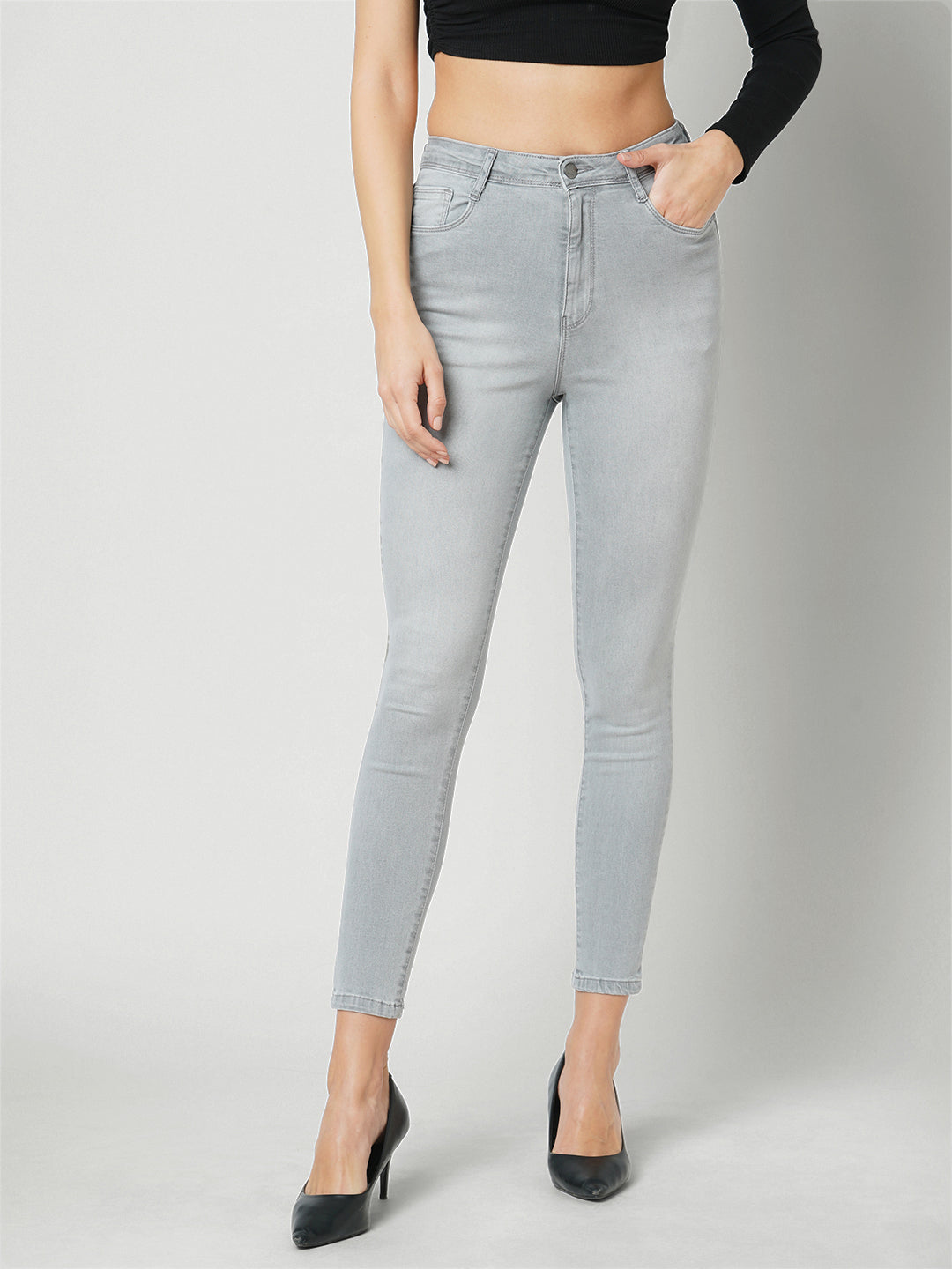 Women Grey Super High-Rise Super Skinny Jeans