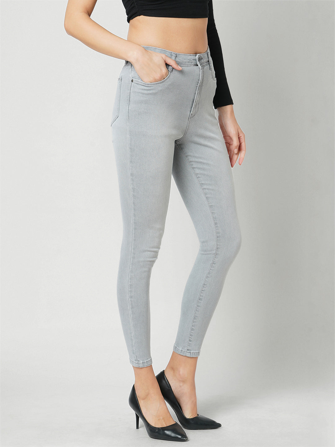Women Grey Super High-Rise Super Skinny Jeans