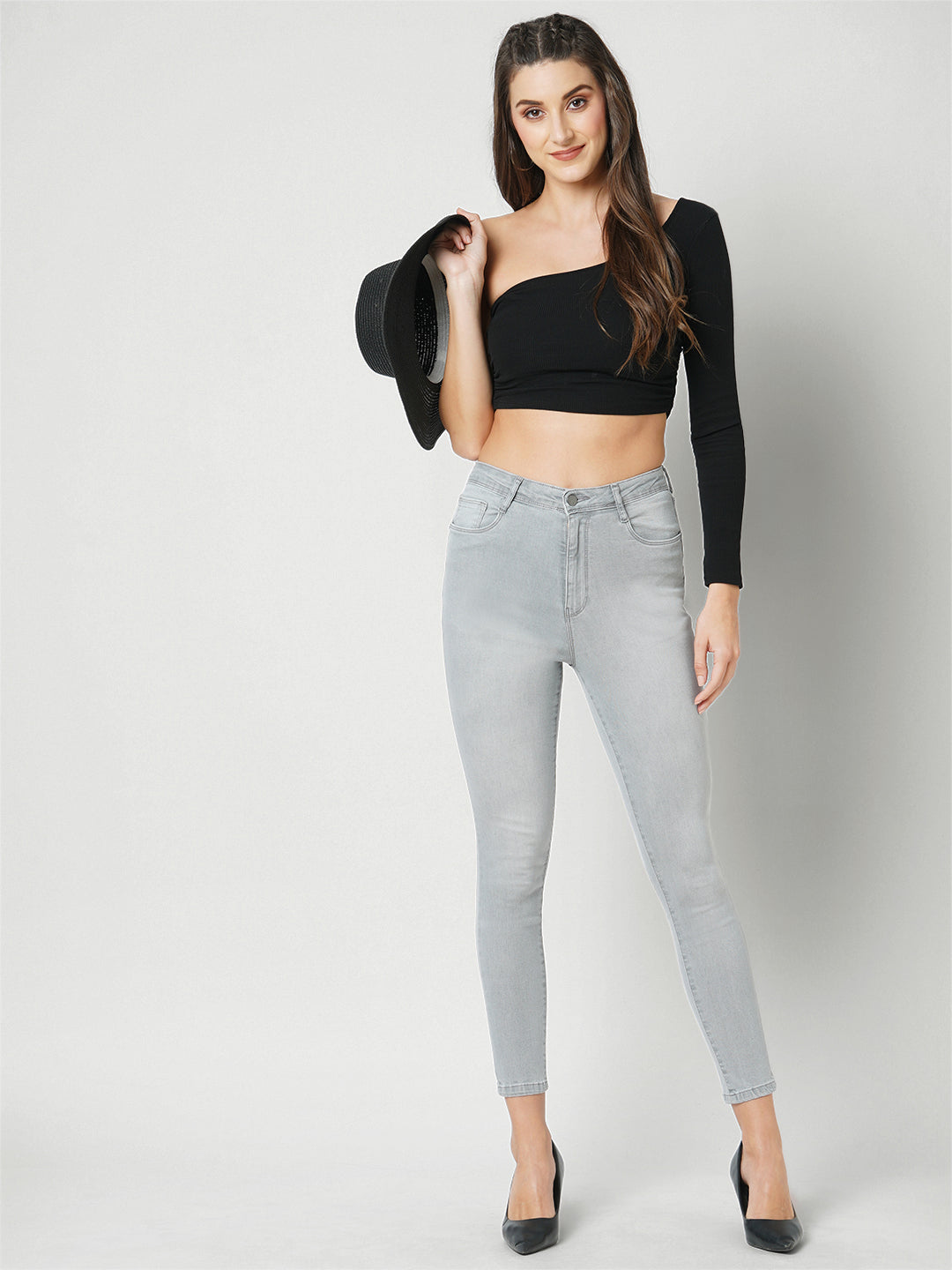 Women Grey Super High-Rise Super Skinny Jeans