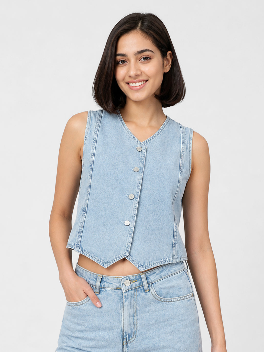 Women Light Blue Denim Vest