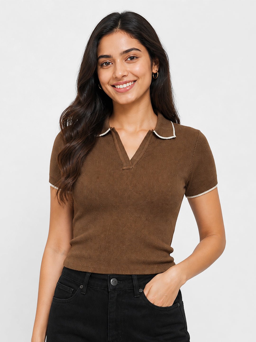 Women Sepia Slim Flat Knit