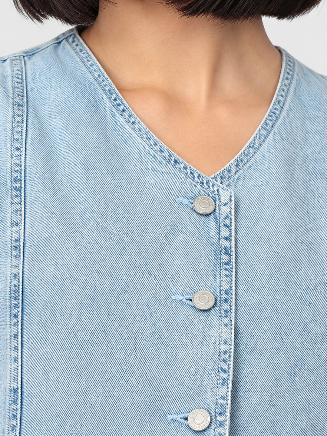 Women Light Blue Denim Vest