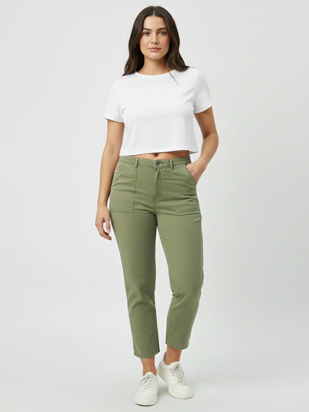 Women Olive High-Rise Loose Straight Jeans