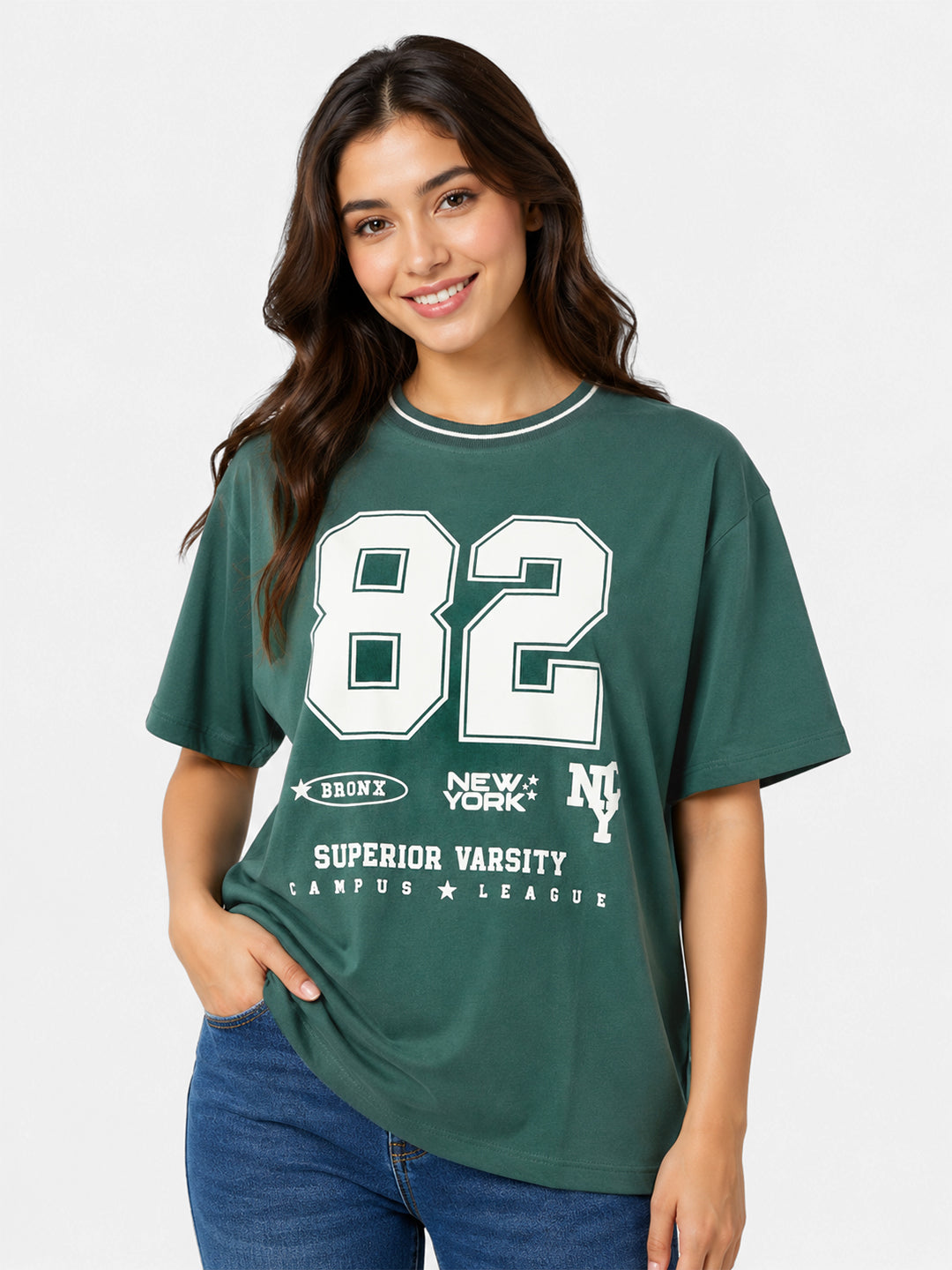 Women Bottle Green Oversized T-Shirt