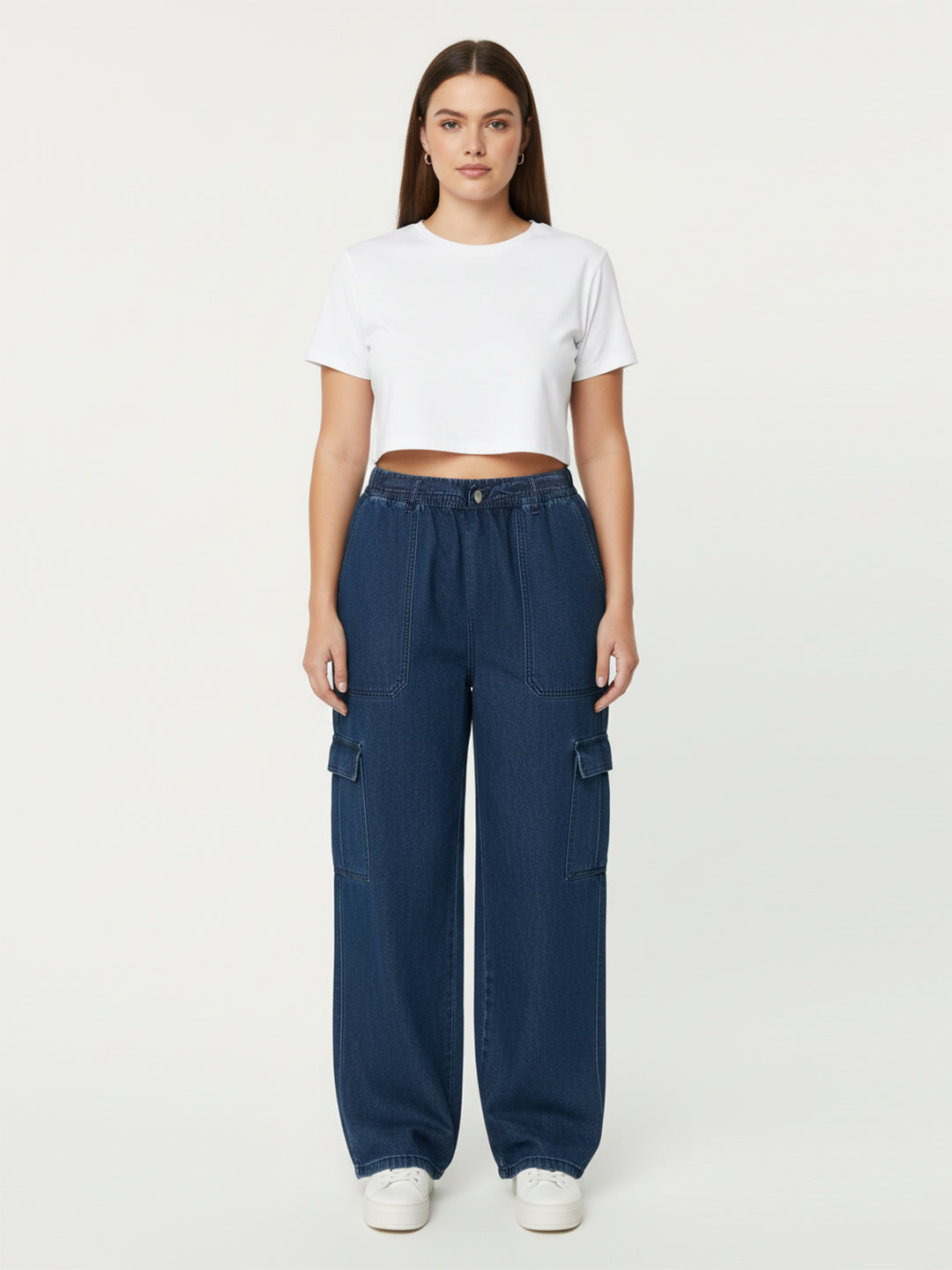 Women Blue High-Rise Cargo