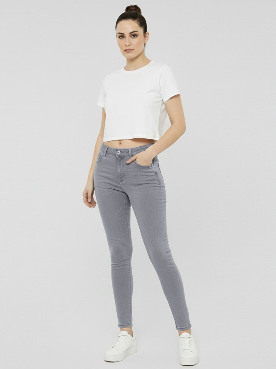 Women Grey High-Rise Skinny Jeans