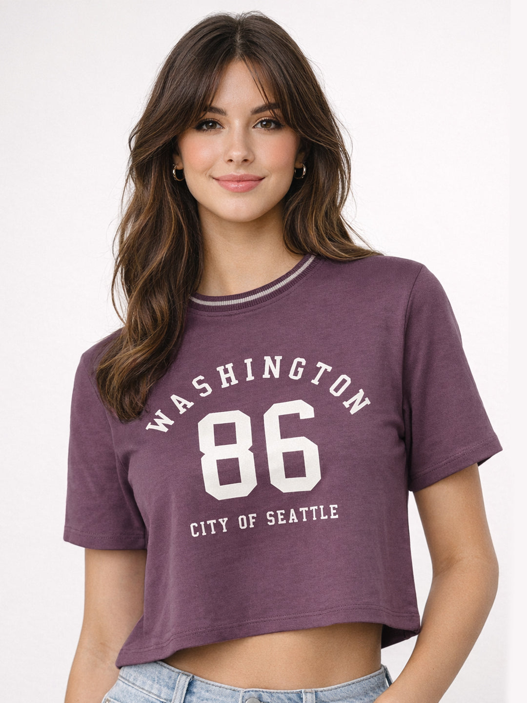 Women Mauve Graphic Crop Tees