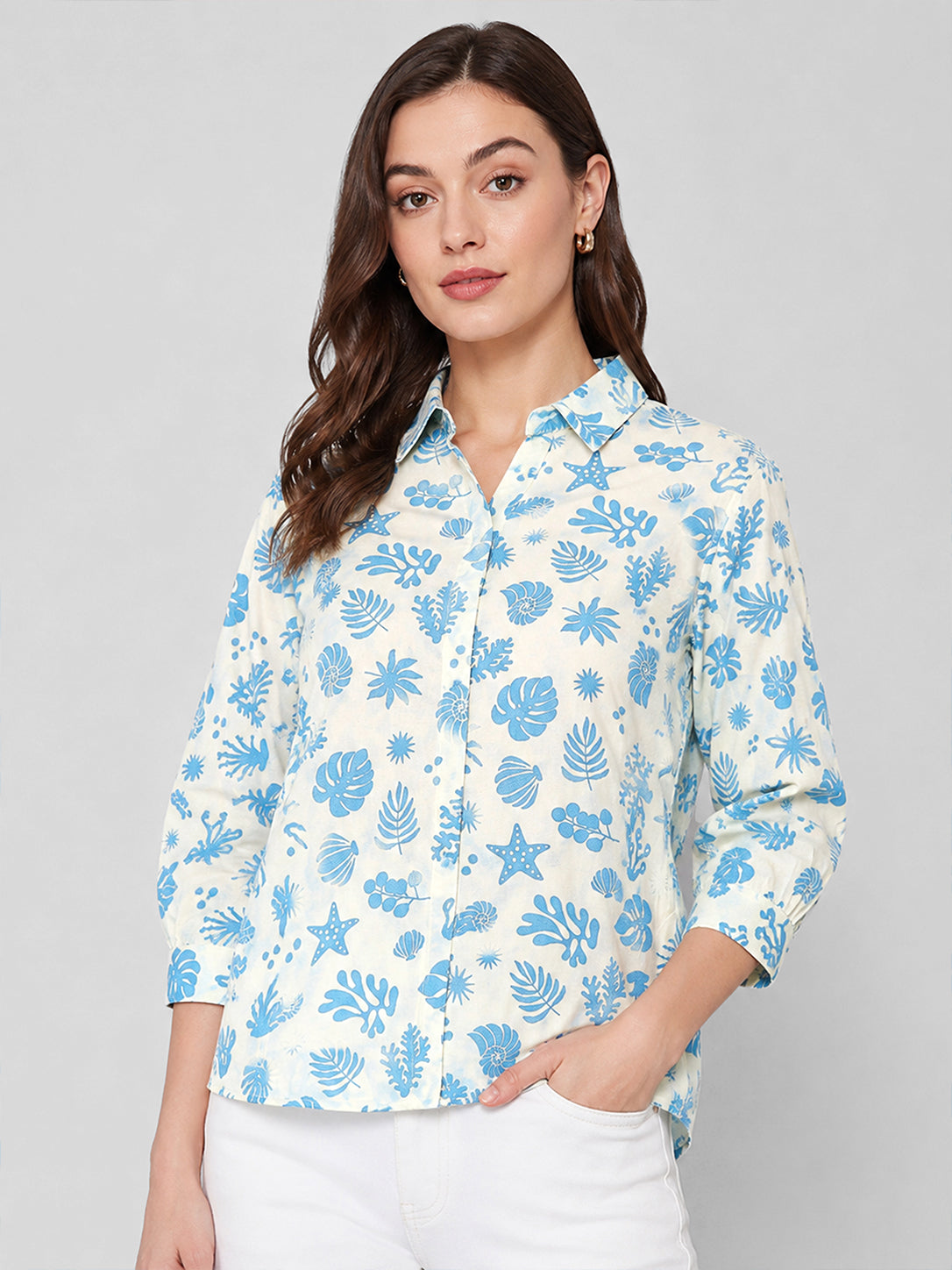 Women White Printed Shirt