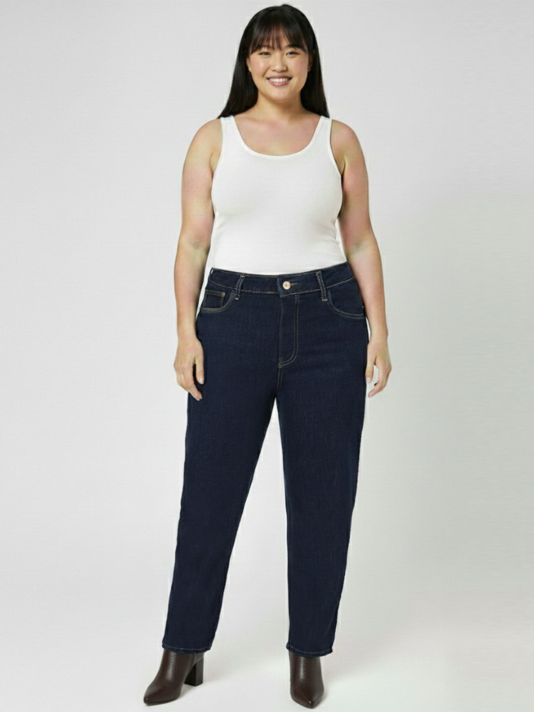 Kraus Kurve Women Dark Blue High-Rise Baggy Jeans