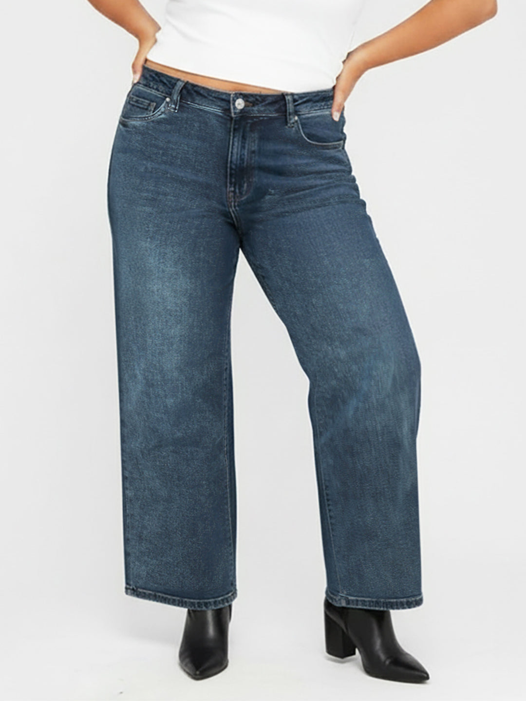 Kraus Kurve Women Slate Blue High-Rise Wide Leg Jeans