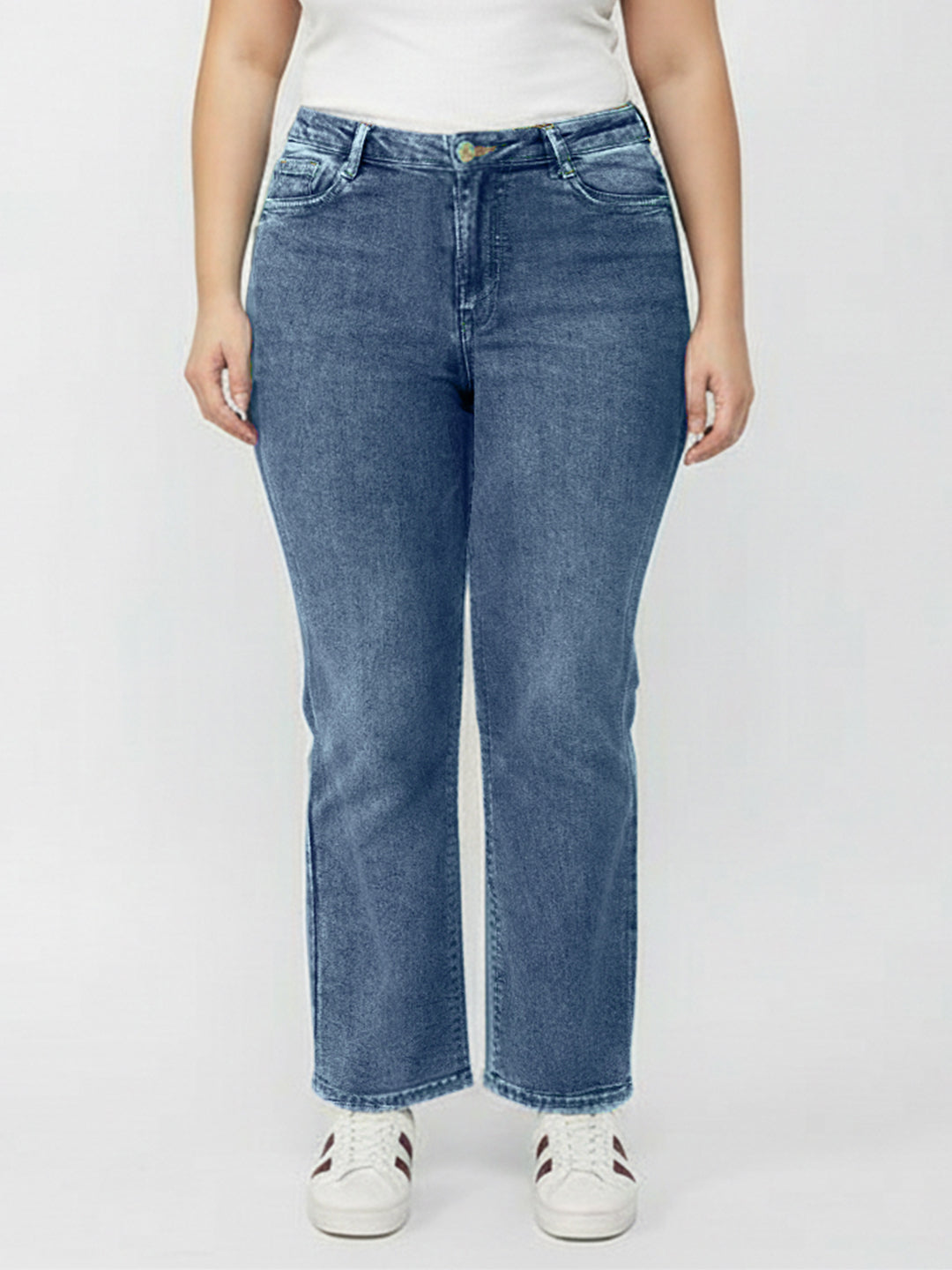 Kraus Kurve Women Blue High-Rise Wide Leg Jeans