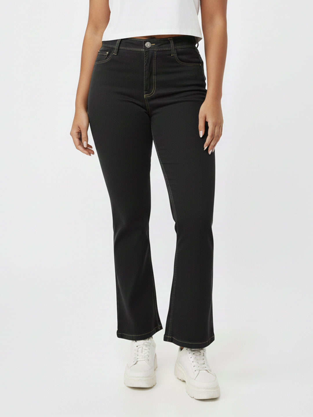 Women Grey High-Rise Mini Flare Jeans