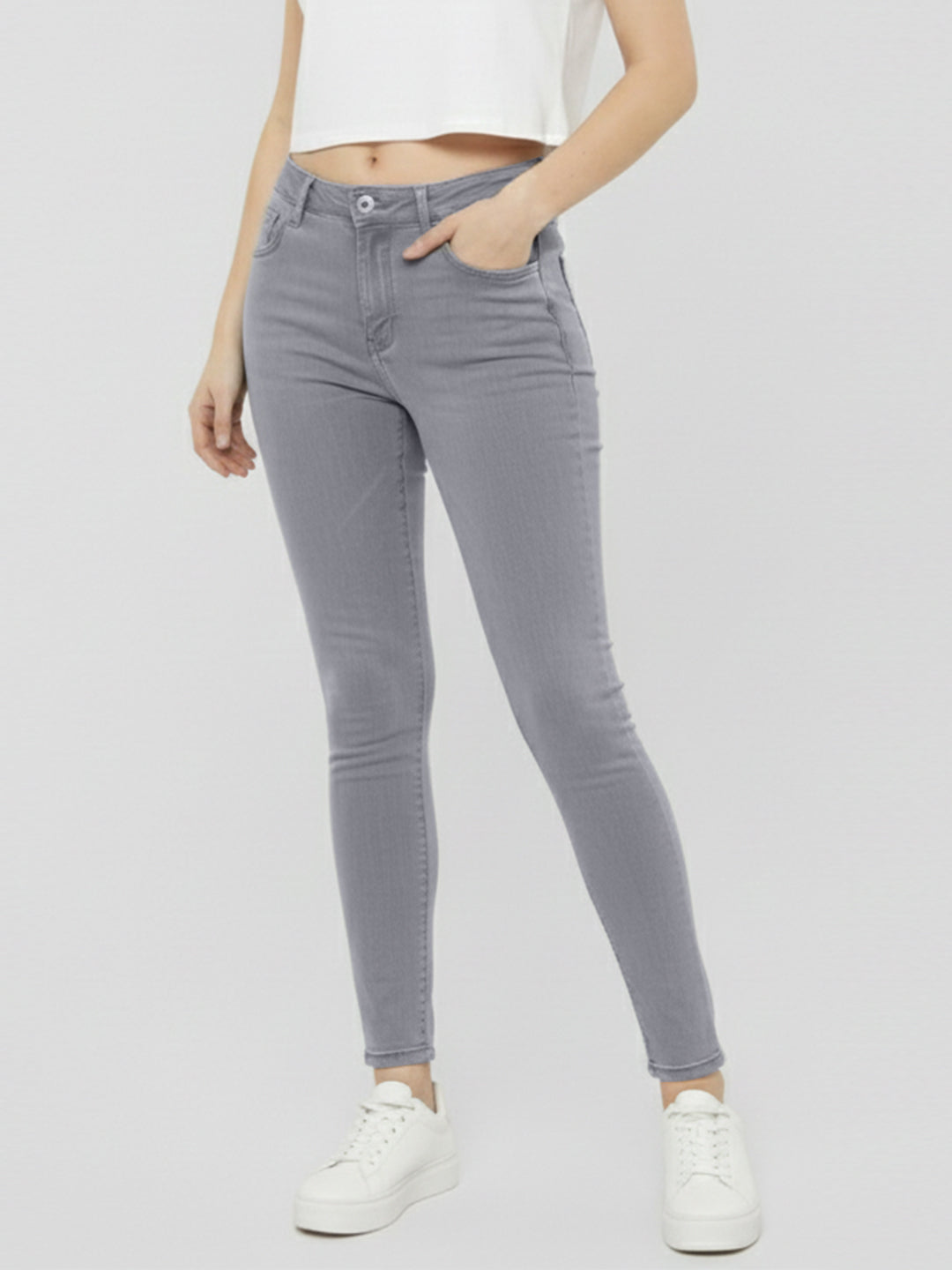 Women Grey High-Rise Skinny Jeans