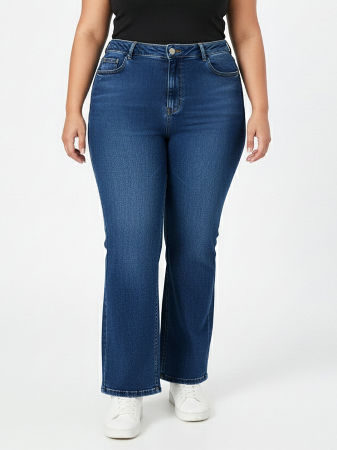 Kraus Kurve Women Blue High-Rise Mini Flare Jeans