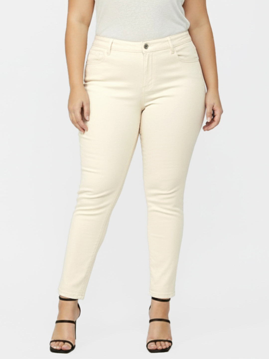 Kraus Kurve Women Ecru Super High-Rise Super Skinny Jeans