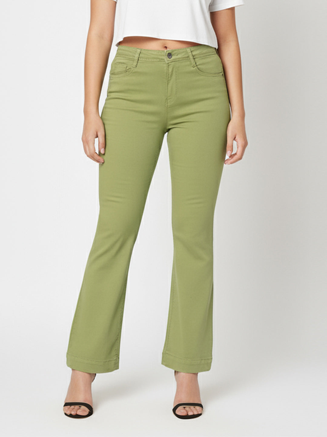 Women Olive High-Rise Flare Jeans