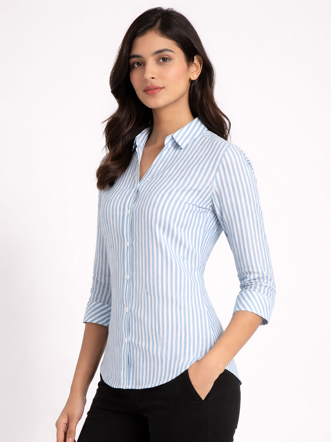 Women Sky/White Striped Shirt