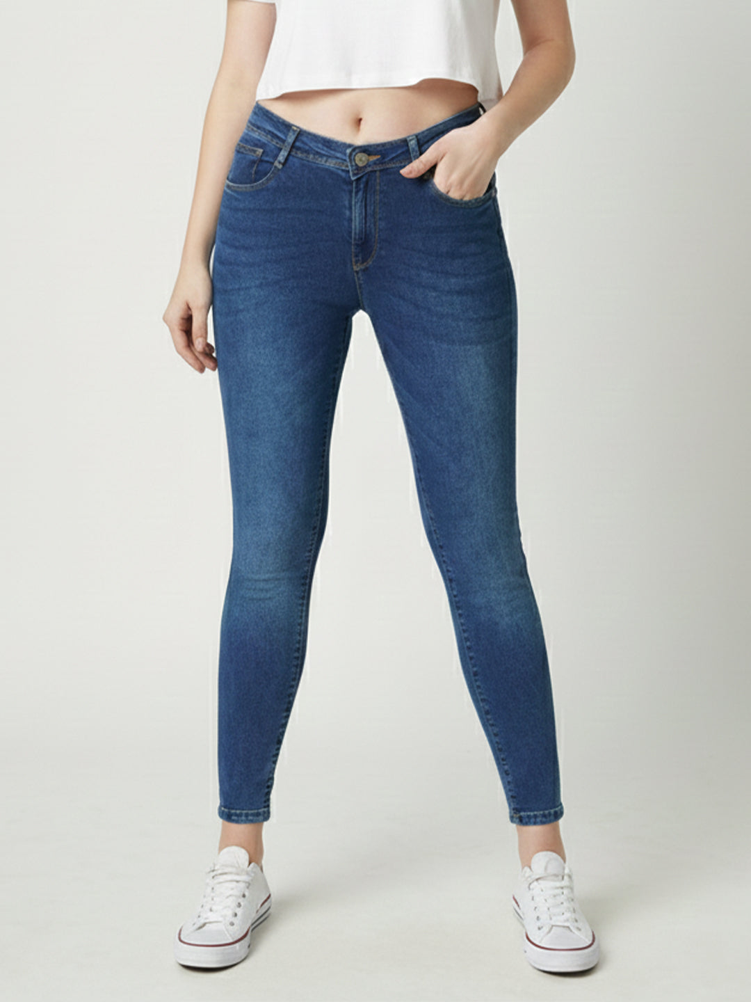 Women Blue Mid-Rise Push Up Super Skinny Jeans