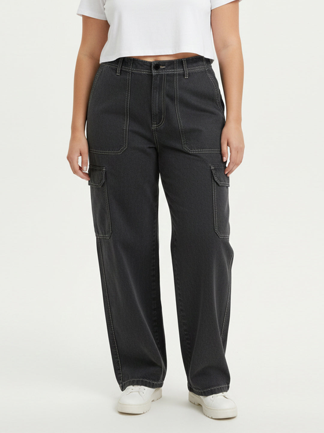 Women Black High-Rise Cargo