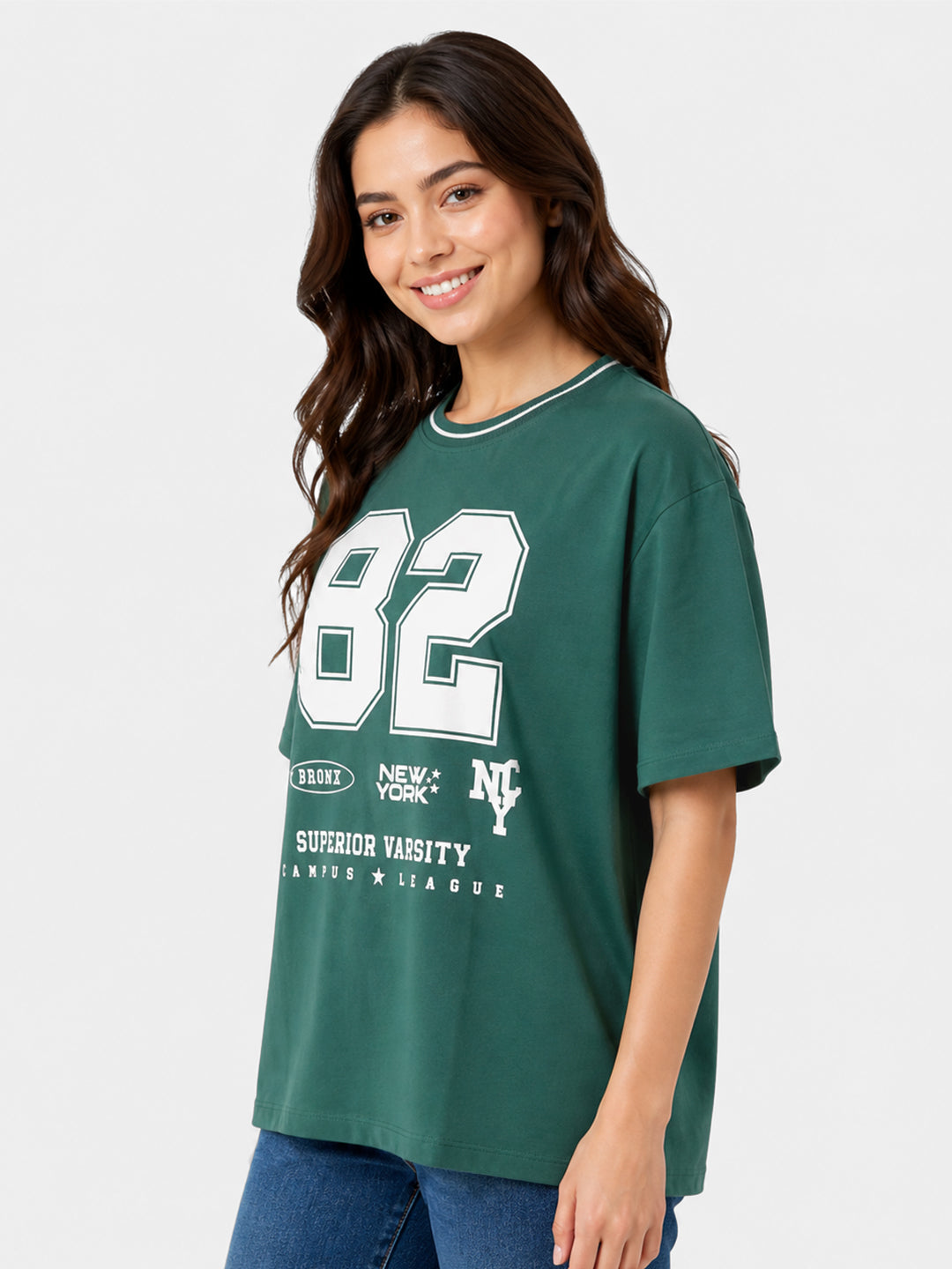 Women Bottle Green Oversized T-Shirt