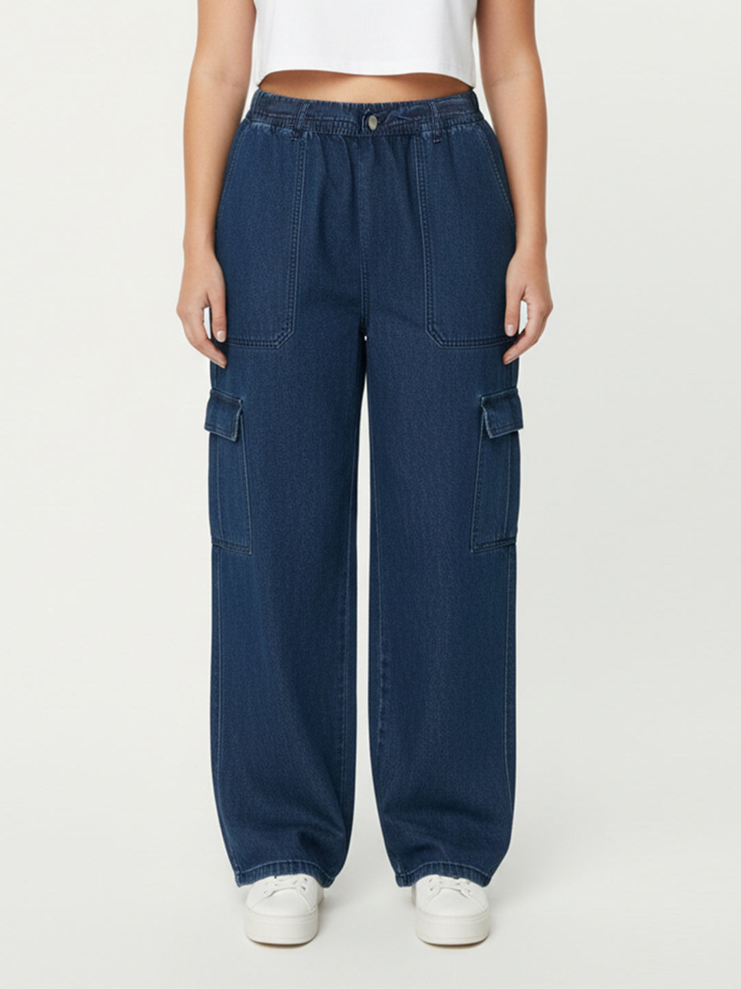 Women Blue High-Rise Cargo