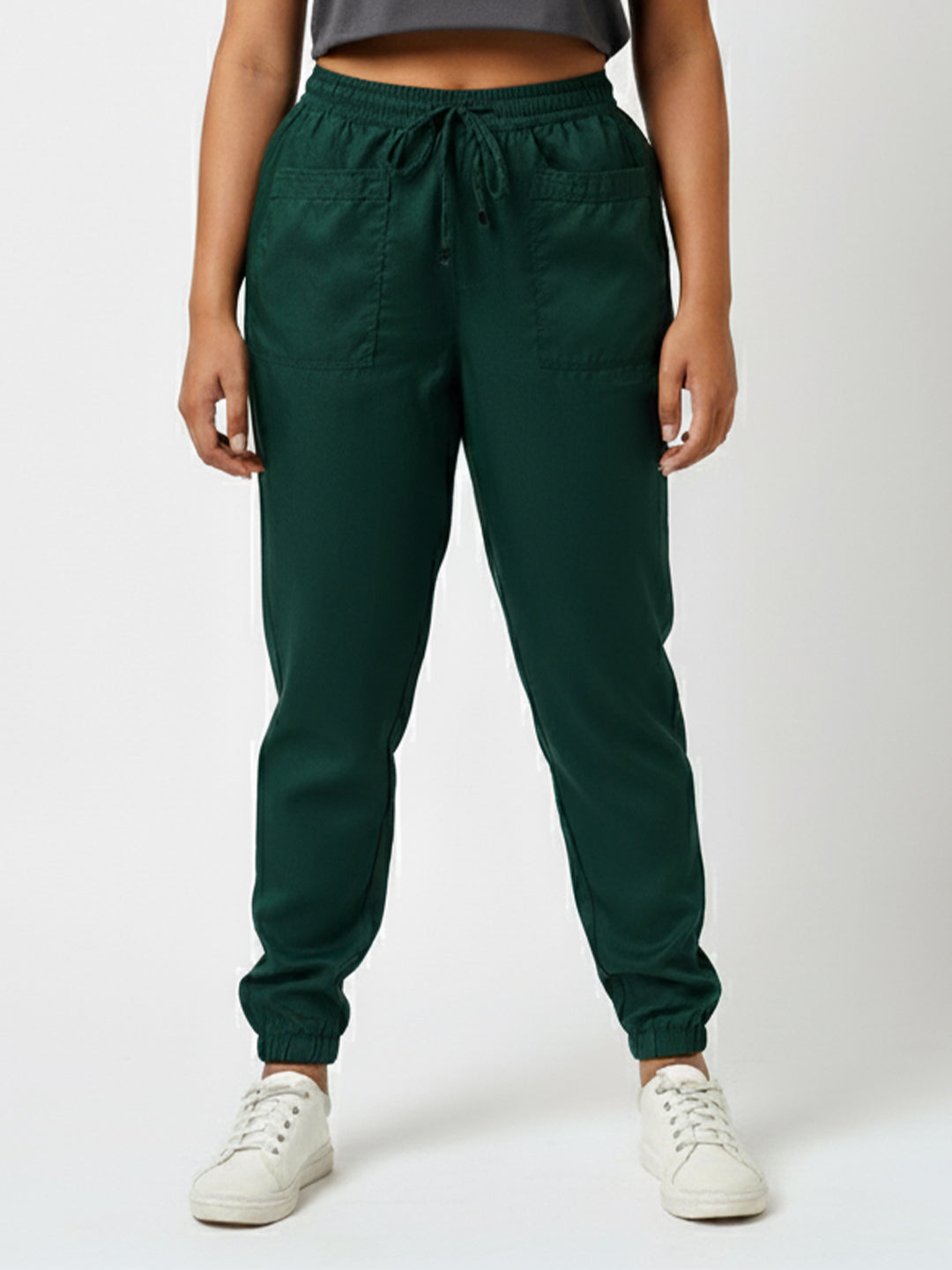 Women Bottle Green High-Rise Denim Joggers