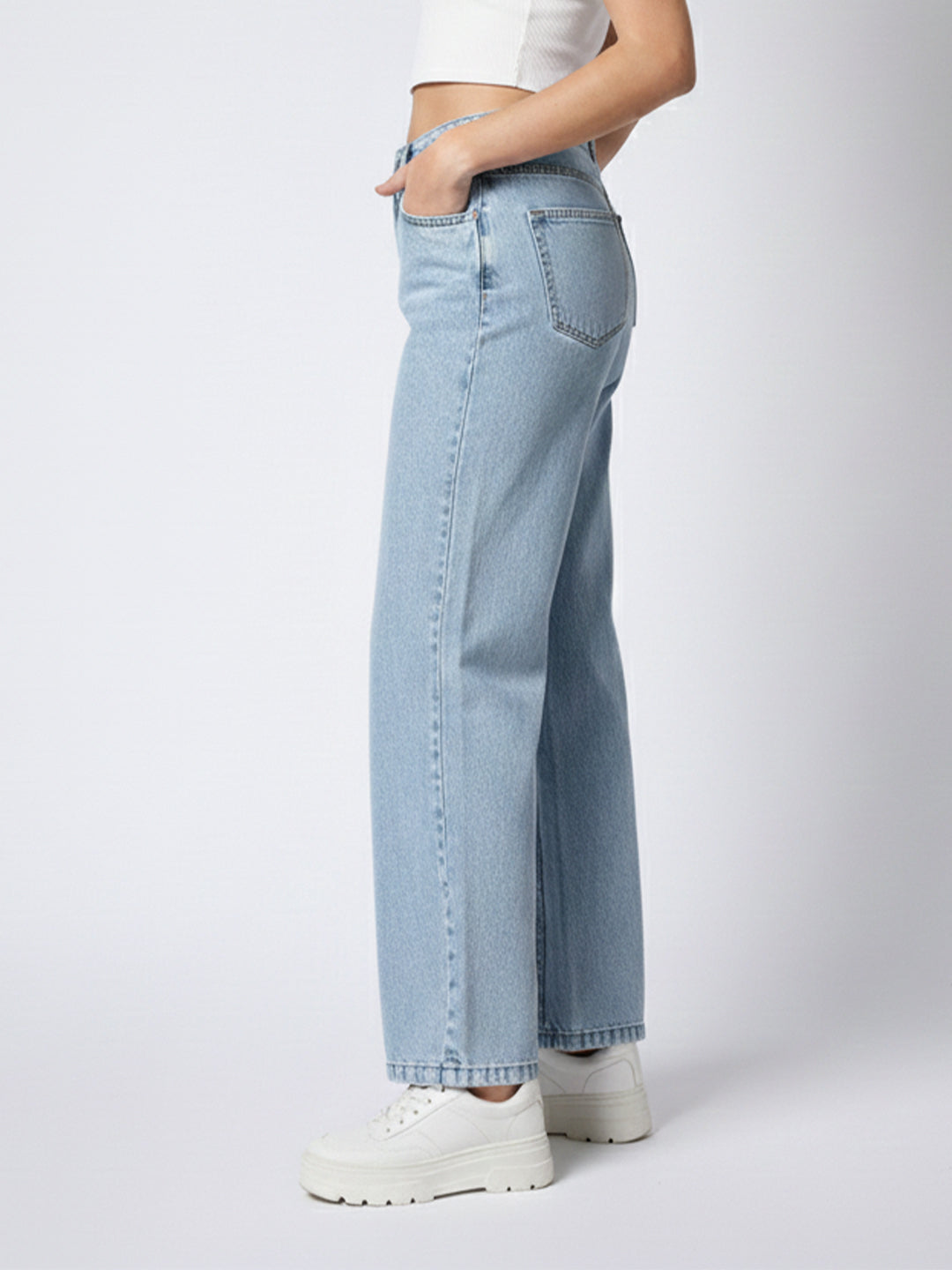 Women Light Blue High-Rise Wide Leg Jeans