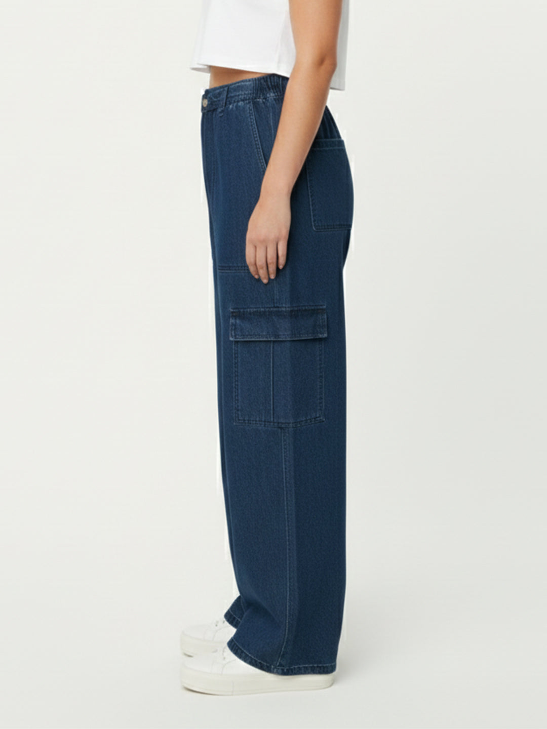 Women Blue High-Rise Cargo