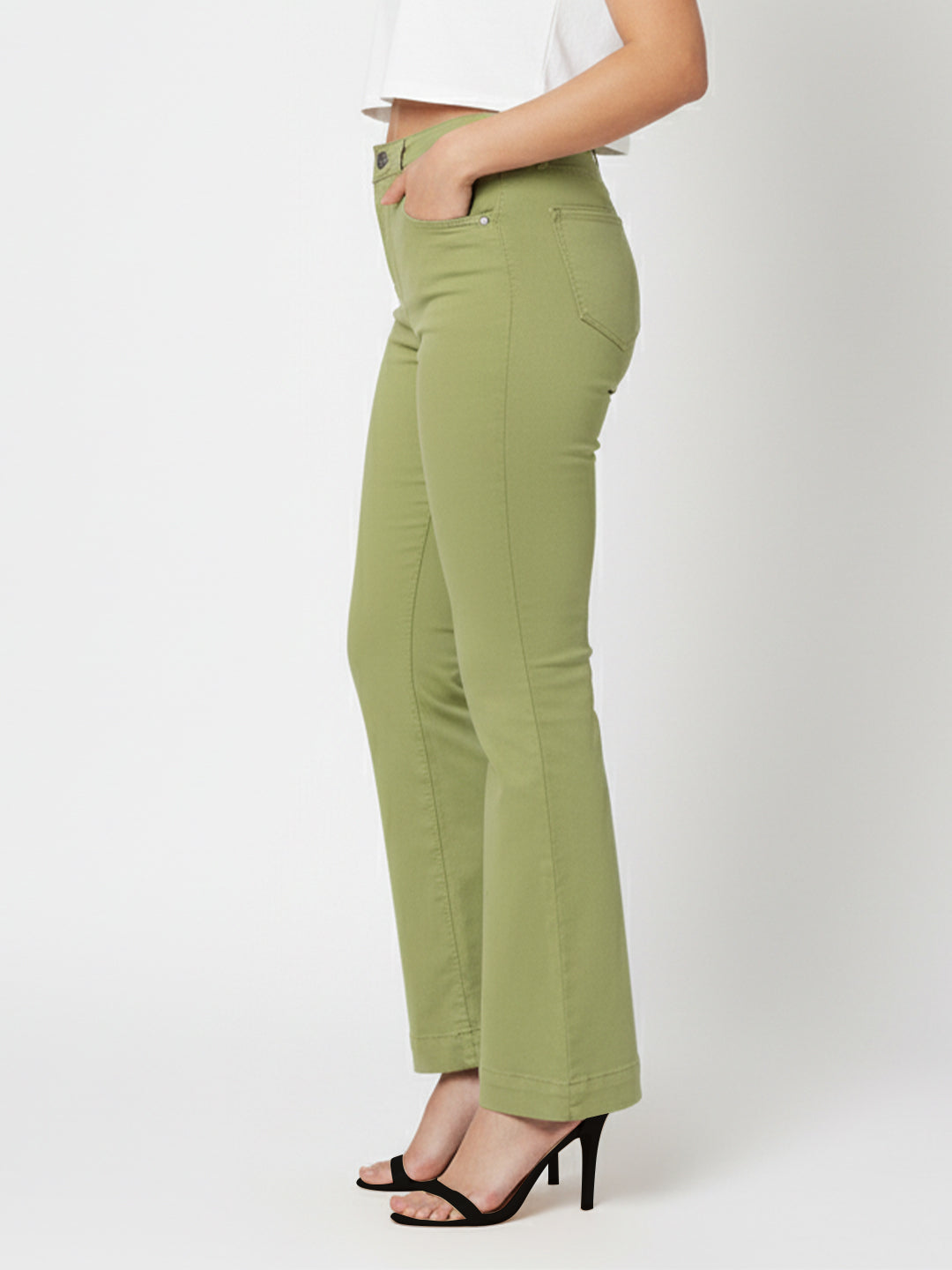 Women Olive High-Rise Flare Jeans