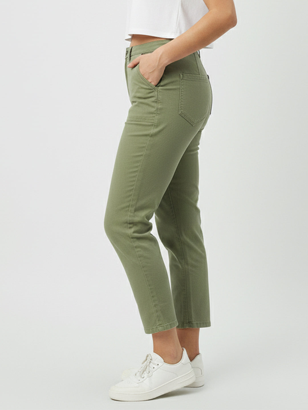 Women Olive High-Rise Loose Straight Fit Jeans