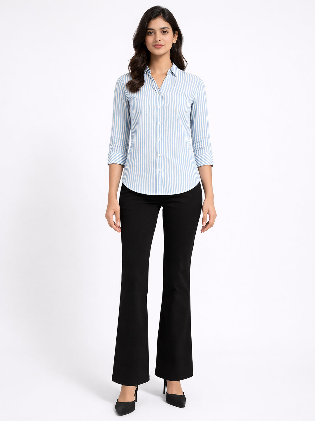 Women Sky/White Striped Shirt