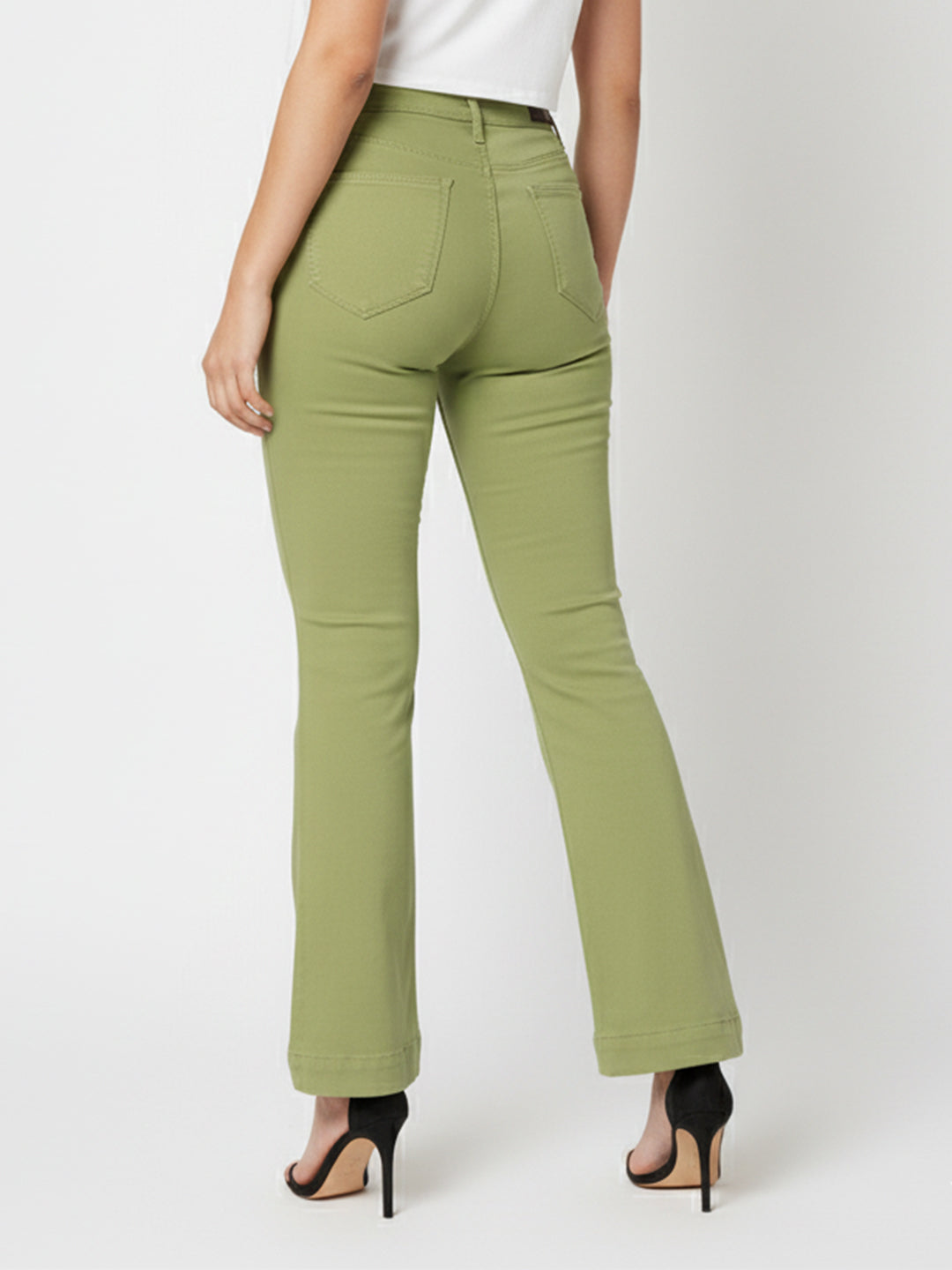 Women Olive High-Rise Flare Jeans