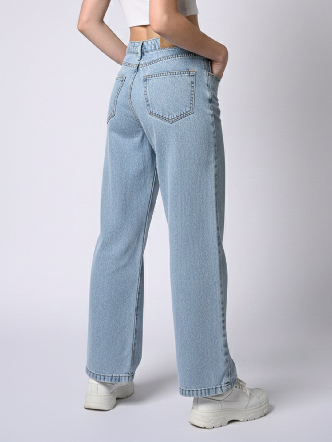 Women Light Blue High-Rise Wide Leg Jeans