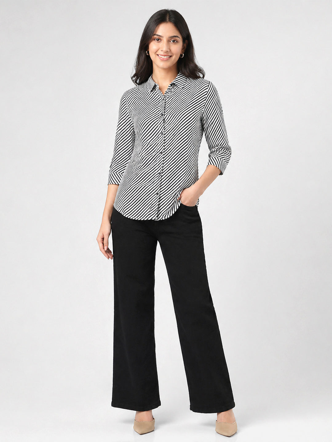 Women Black/White Striped Shirt
