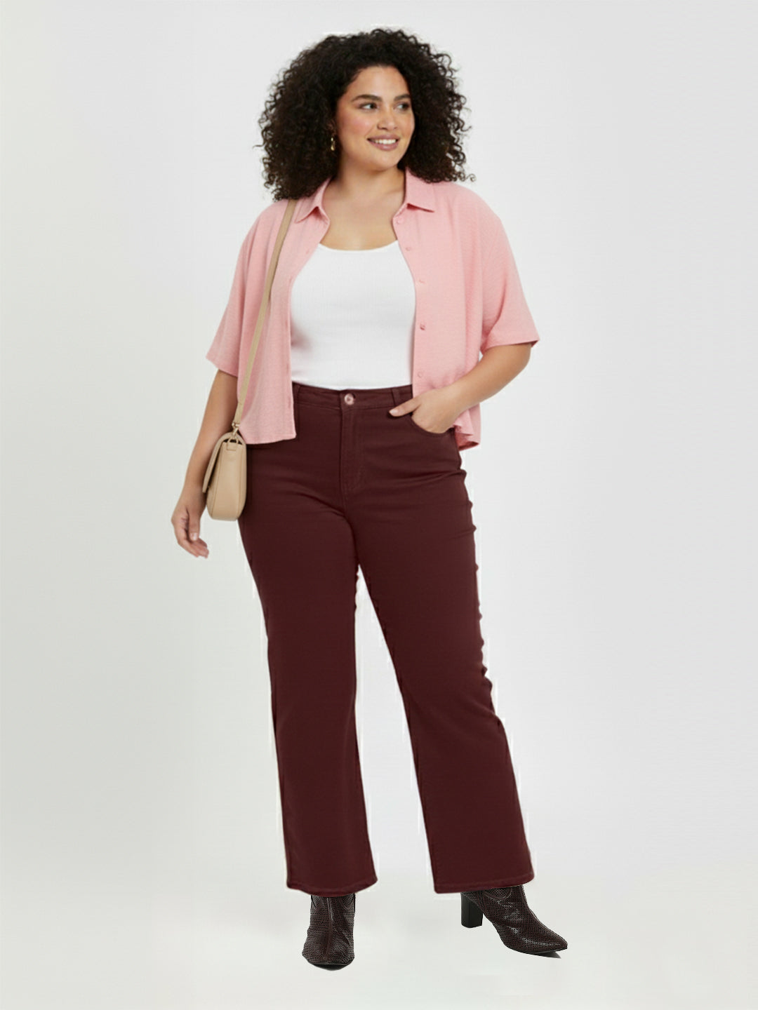 Kraus Kurve Women Sepia High-Rise Wide Leg Jeans
