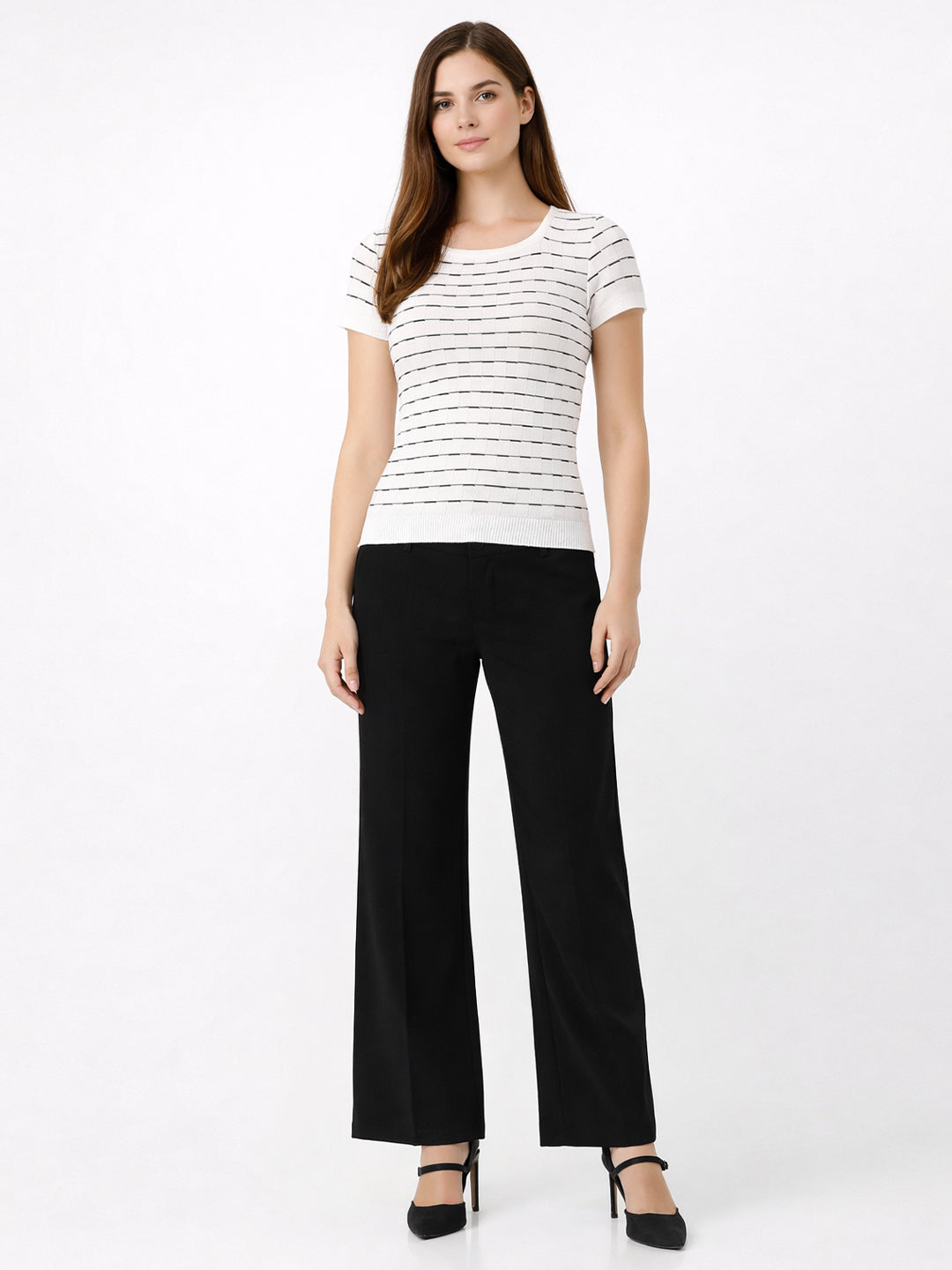 Women Black/White Flat Knit
