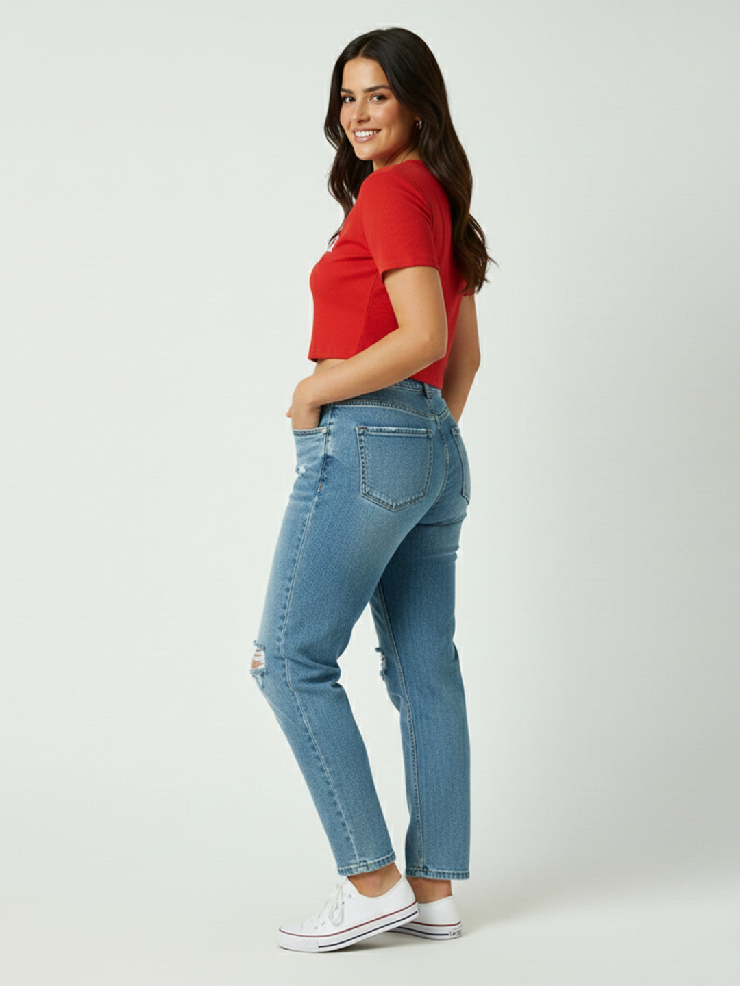Women Blue High-Rise Mom Fit Jeans