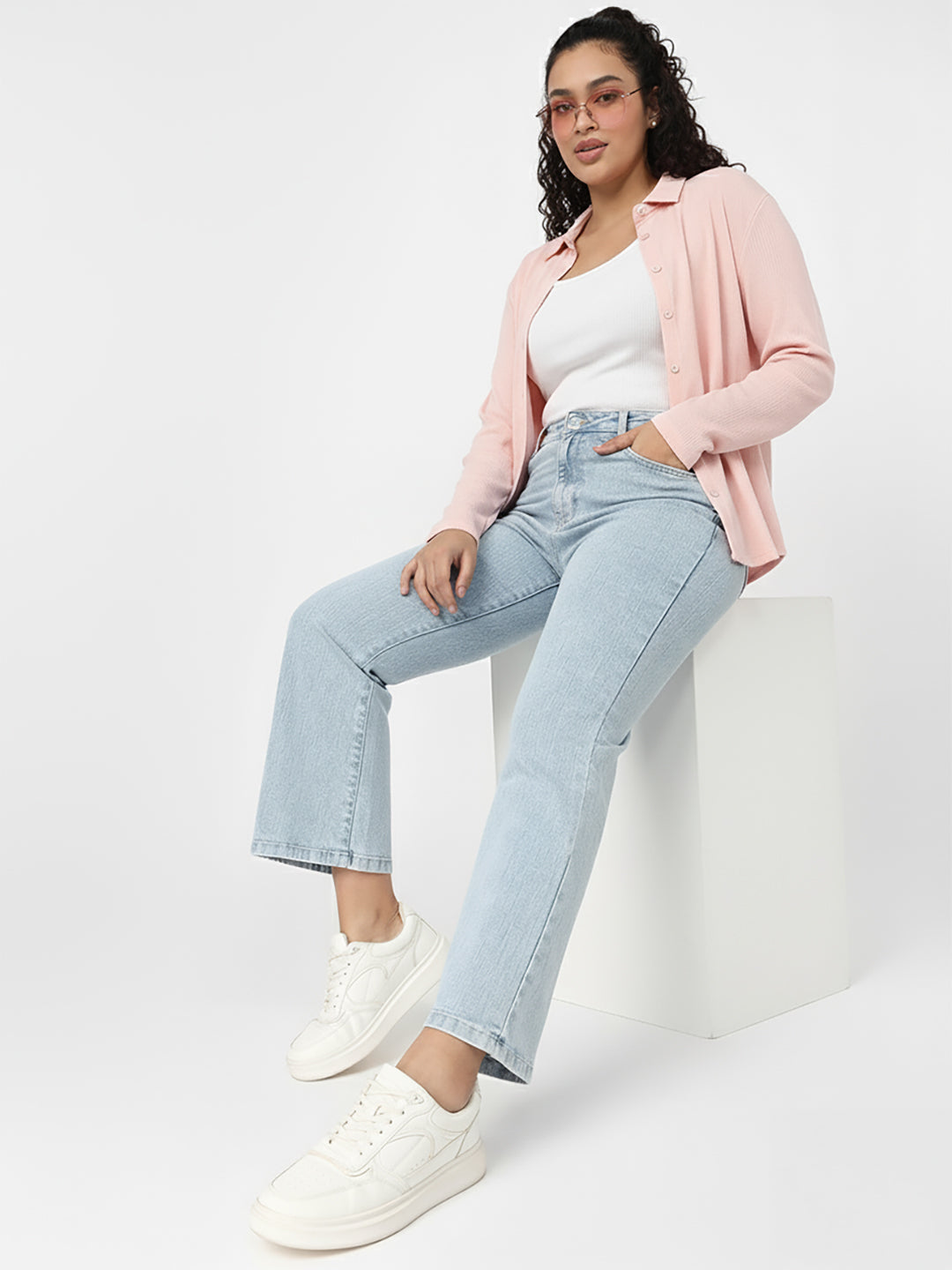 Women Blue High-Rise Mini Flare Jeans