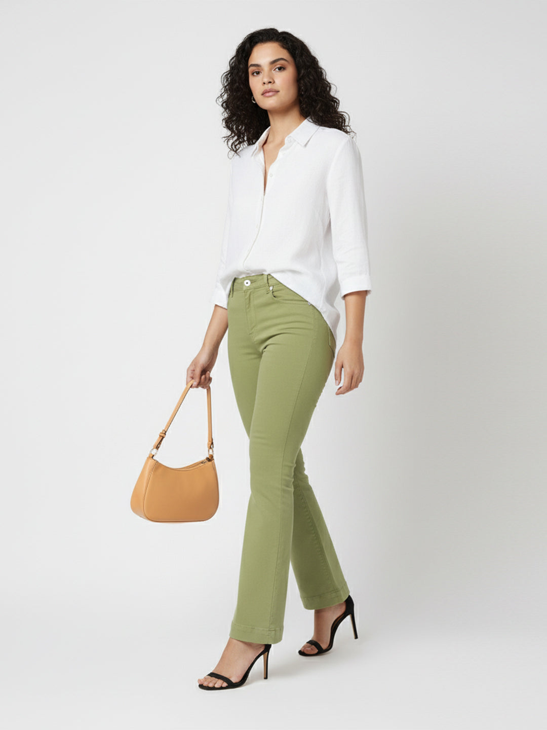 Women Olive High-Rise Flare Jeans