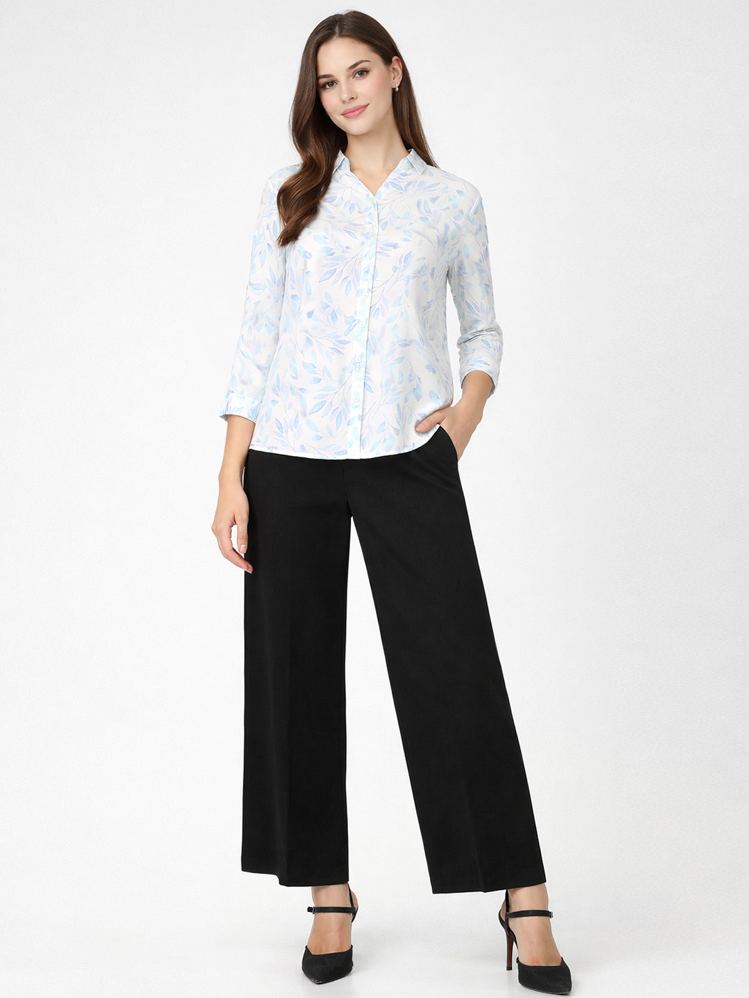 Women Blue Leaf Shirt